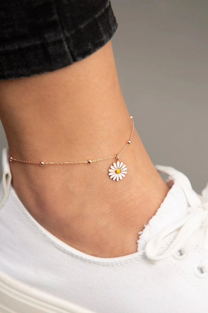 925K Silver Daisy Anklet for Women