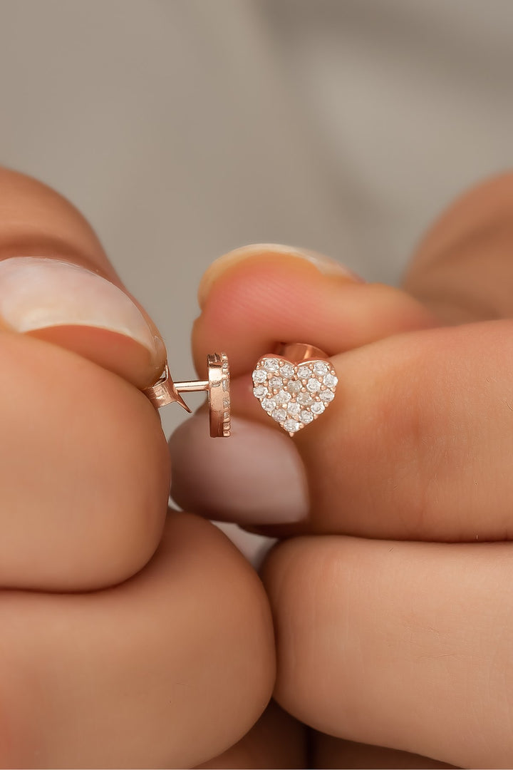 925 Sterling Silver Heart Stud Earrings for Women