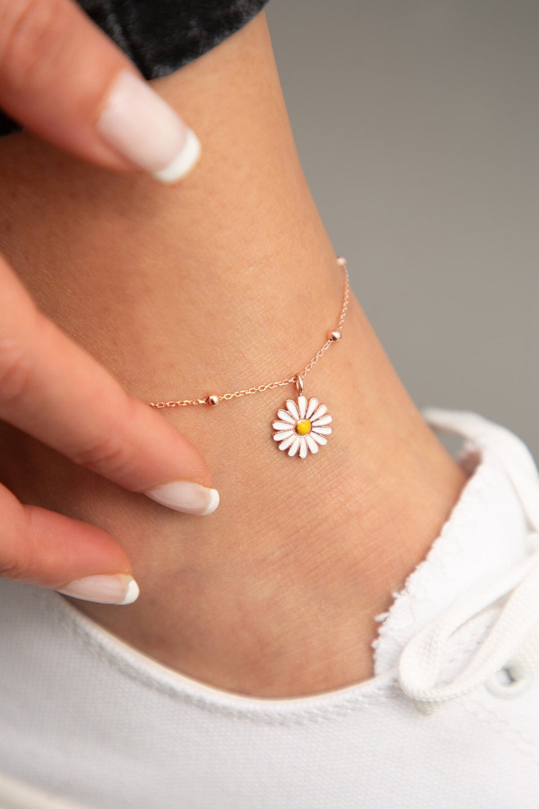 925K Silver Daisy Anklet for Women